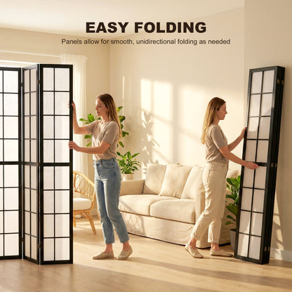4 Panel Folding Room Divider, Freestanding Privacy Screen, Indoor Room Partition for Living Room, Bedroom and Office, 160 x 170cm, Black