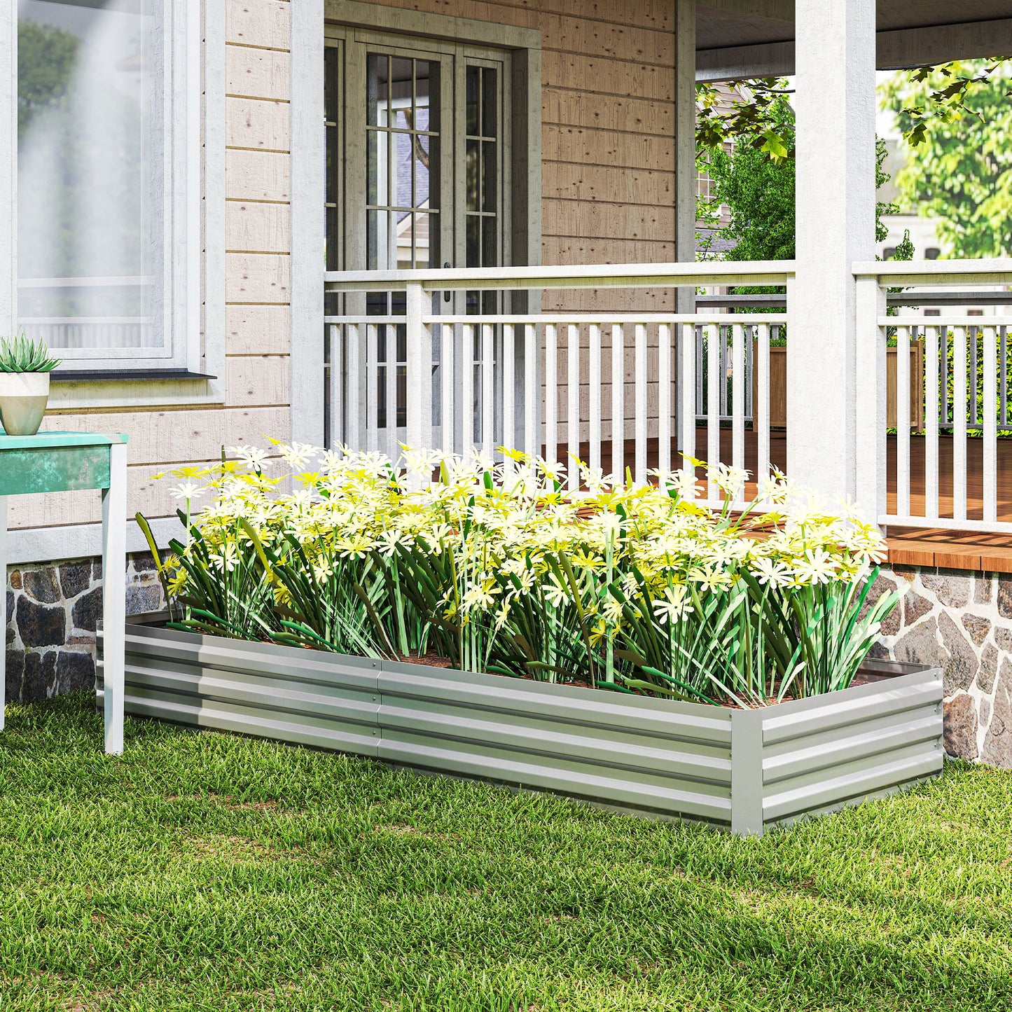 Galvanised Raised Garden Bed Metal Planter Box, Silver