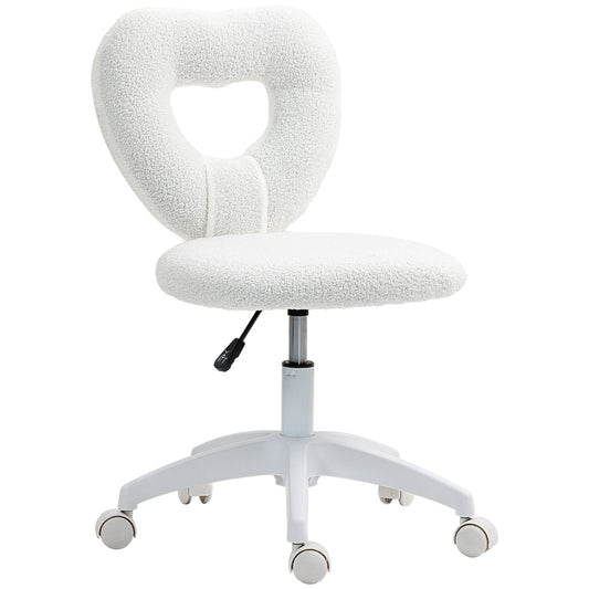 Armless Heart Desk Chair, Makeup Vanity Chair for Home, White