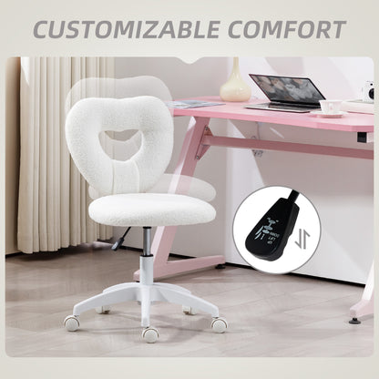 Armless Heart Desk Chair, Makeup Vanity Chair for Home, White
