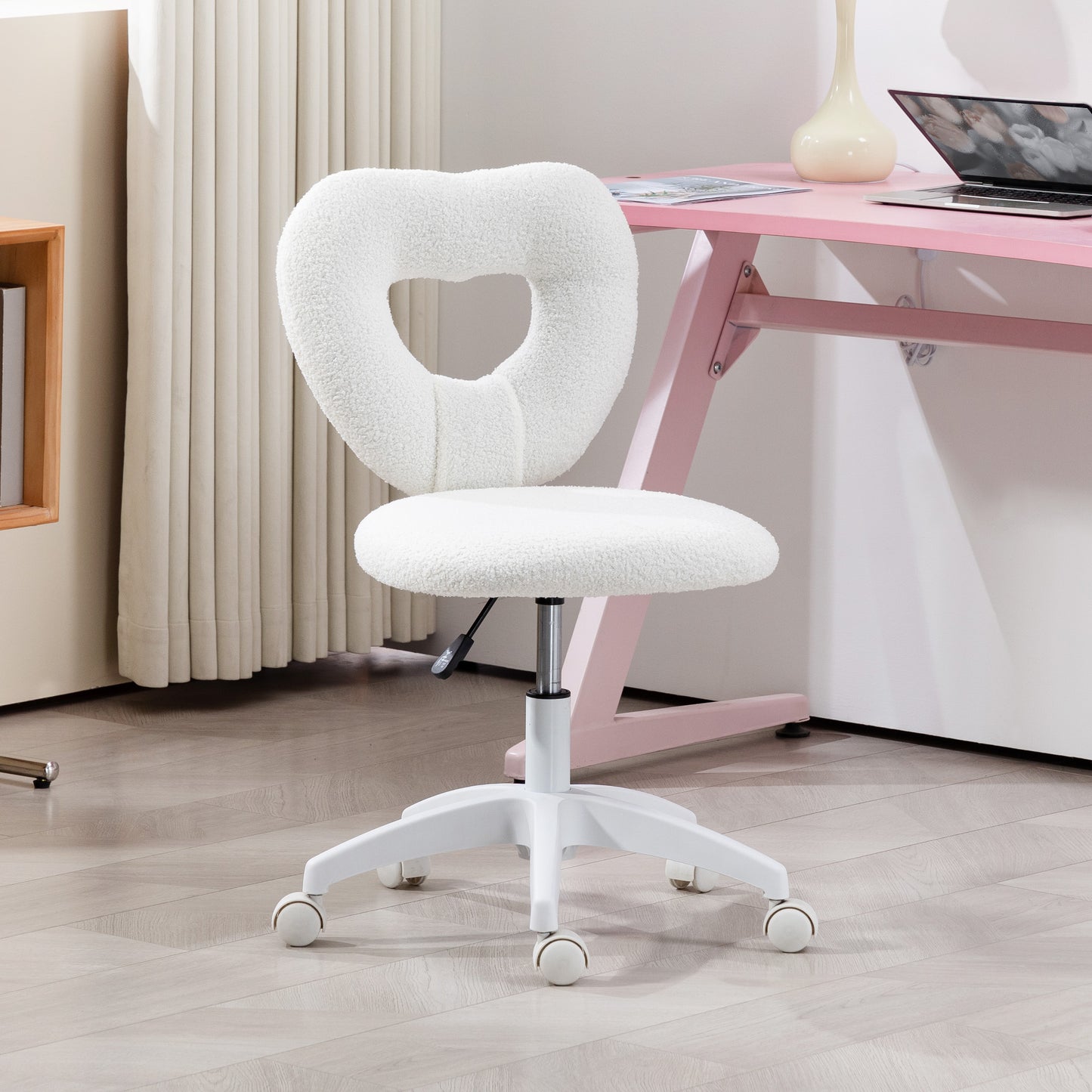 Armless Heart Desk Chair, Makeup Vanity Chair for Home, White