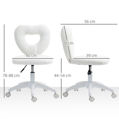 Armless Heart Desk Chair, Makeup Vanity Chair for Home, White