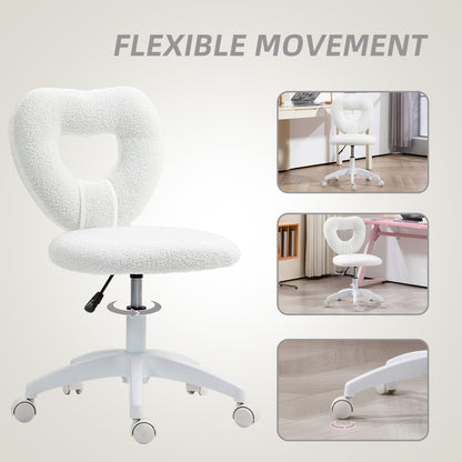 Armless Heart Desk Chair, Makeup Vanity Chair for Home, White