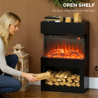 1000W/2000W Electric Fire and Mantel with Remote & Timer, Black