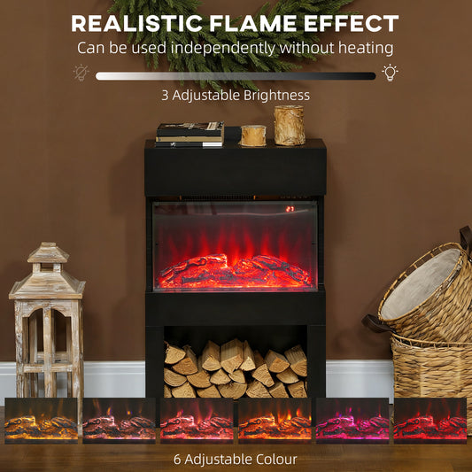 1000W/2000W Electric Fire and Mantel with Remote & Timer, Black