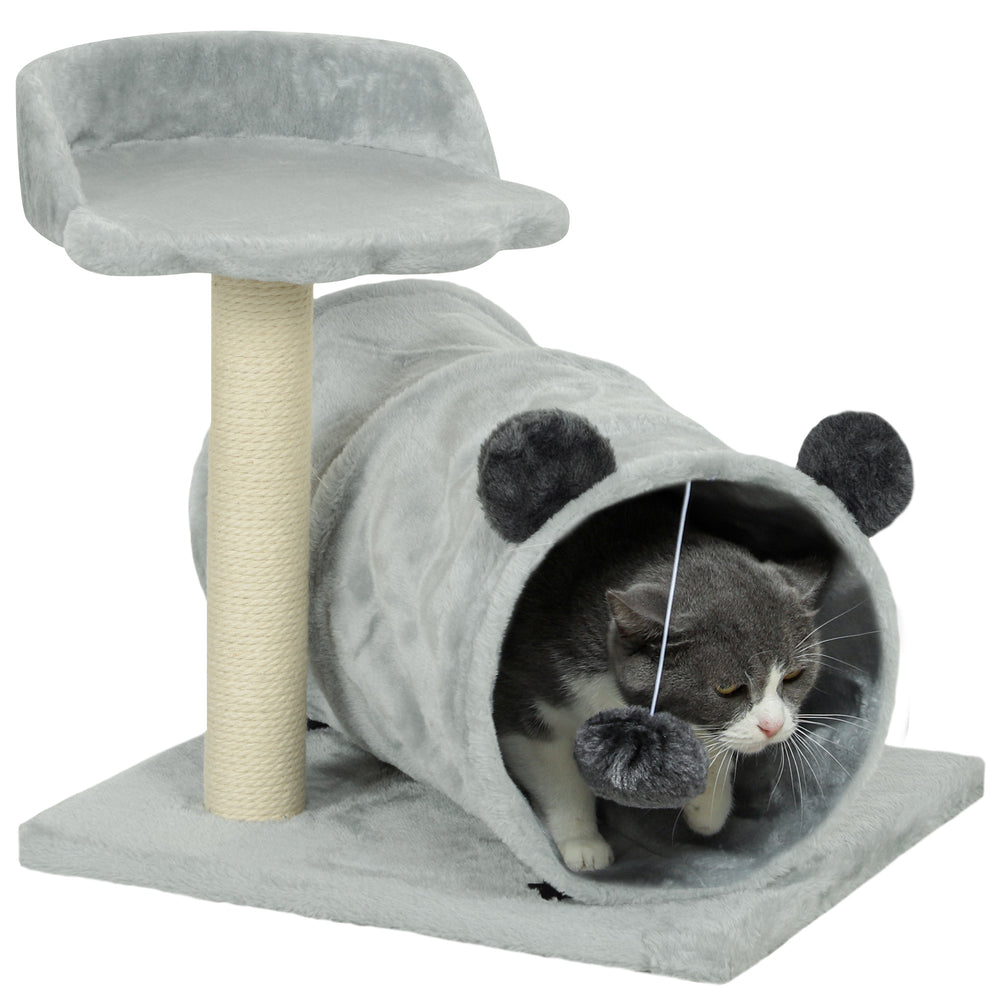 Cat Tree w/ Scratching Post, Bed, Cat Tunnel, Toy Ball, Grey