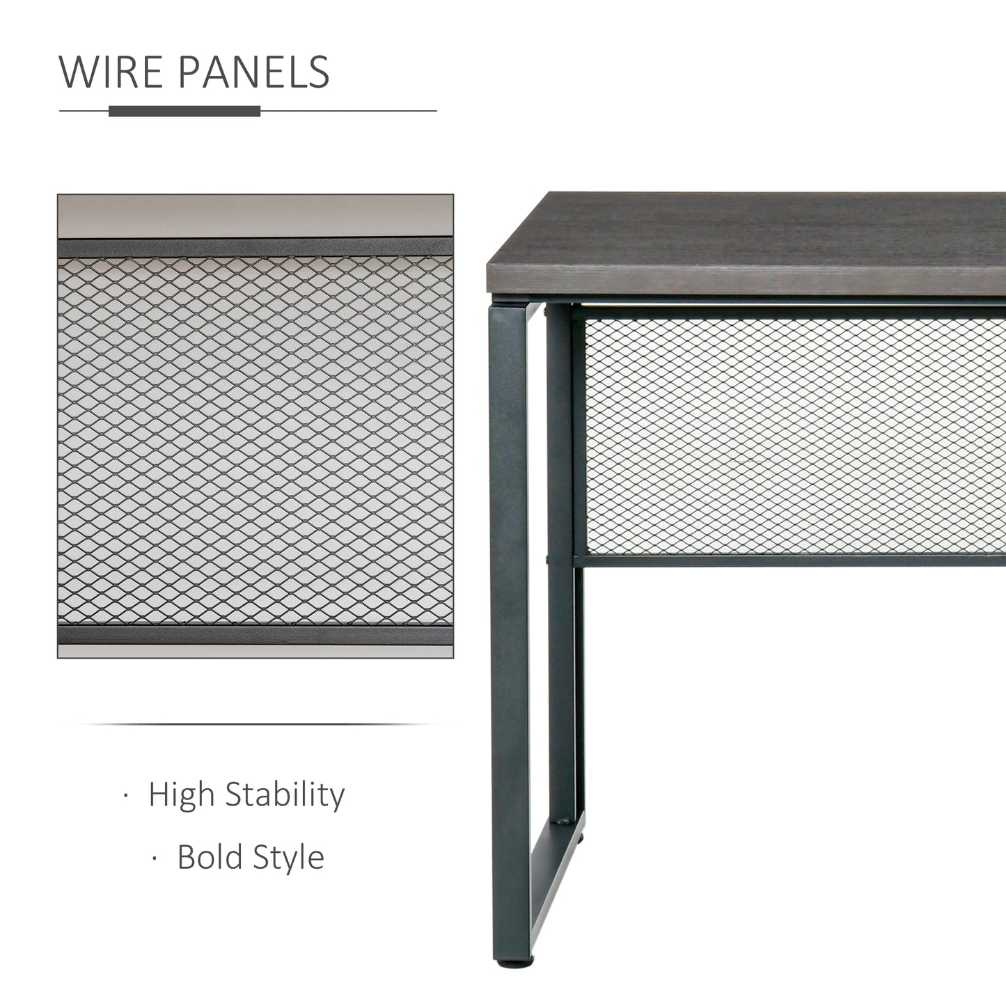 Wooden Computer Desk Study Standing Writing Table Workstation with Metal Frame, Brown