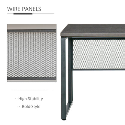 Wooden Computer Desk Study Standing Writing Table Workstation with Metal Frame, Brown