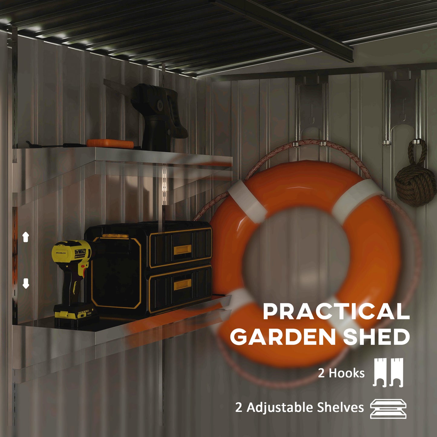 7 x 5FT Garden Shed w/ Foundation Lean to Metal Tool Shed Dark Grey