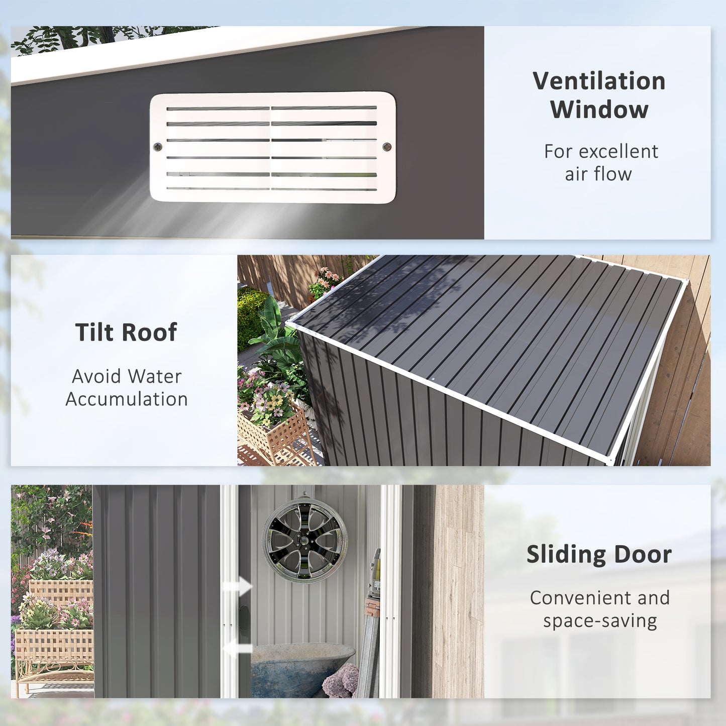 7 x 5FT Garden Shed w/ Foundation Lean to Metal Tool Shed Dark Grey