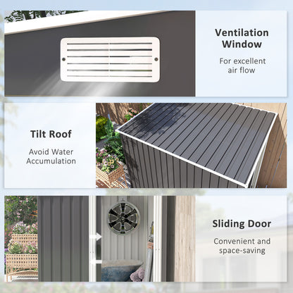 7 x 5FT Garden Shed w/ Foundation Lean to Metal Tool Shed Dark Grey