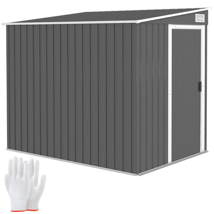 7 x 5FT Garden Shed w/ Foundation Lean to Metal Tool Shed Dark Grey