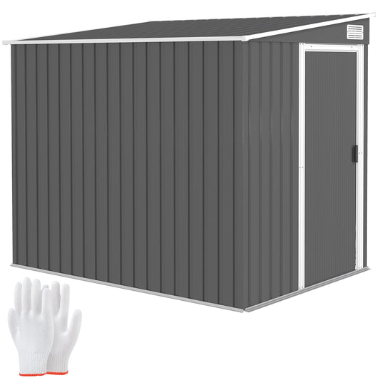 7 x 5FT Garden Shed w/ Foundation Lean to Metal Tool Shed Dark Grey