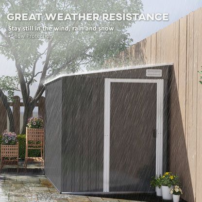 7 x 5FT Garden Shed w/ Foundation Lean to Metal Tool Shed Dark Grey