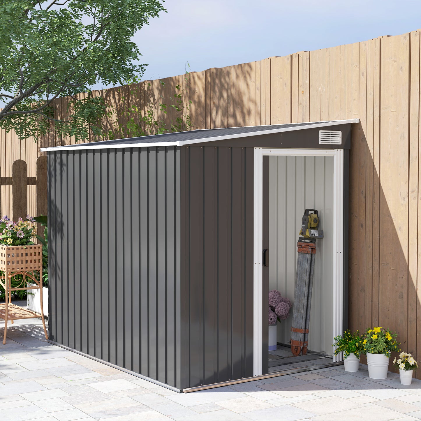 7 x 5FT Garden Shed w/ Foundation Lean to Metal Tool Shed Dark Grey
