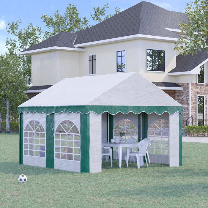 4 x 4m Garden Gazebo with Sides, Galvanised Marquee Party Tent with Four Windows and Double Doors, for Parties, Wedding and Events