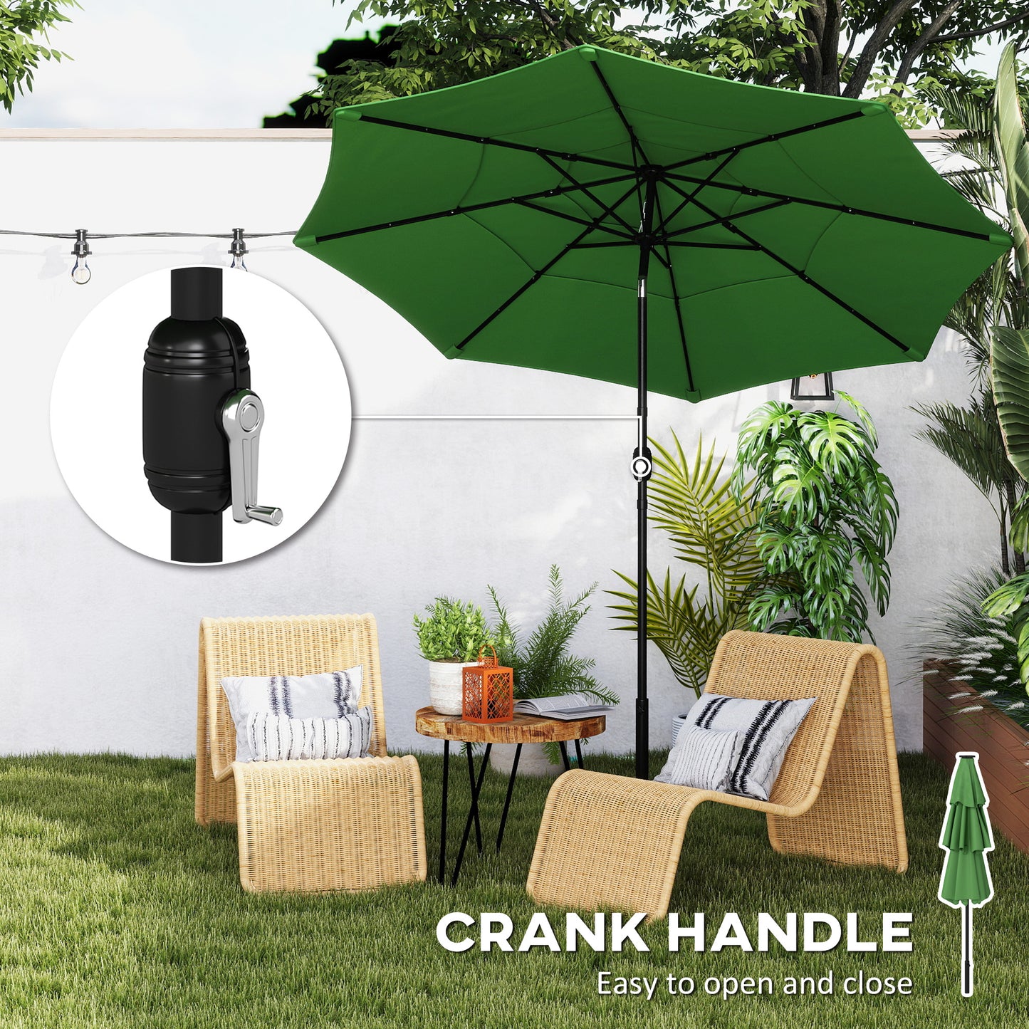 Garden Parasol, Outdoor Umbrella with Tilt Function, Green