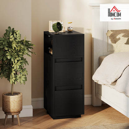 Slim Bedside Table, Bedside Cabinet with Open Shelf and 2 Drawers