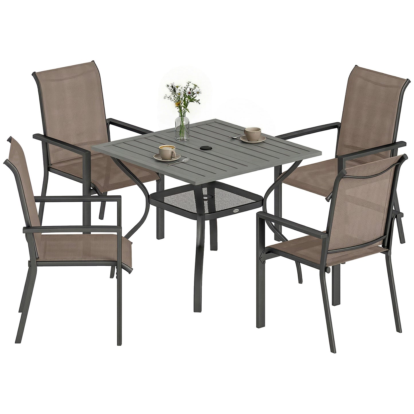 5 Pieces Outdoor Dining Set for 4, Grey and Khaki