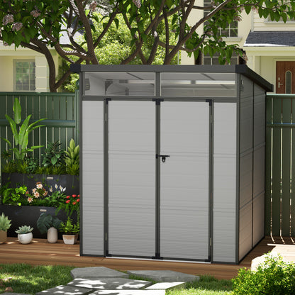 6 x 6ft Plastic Garden Shed with Windows and Air Vents, Light Grey