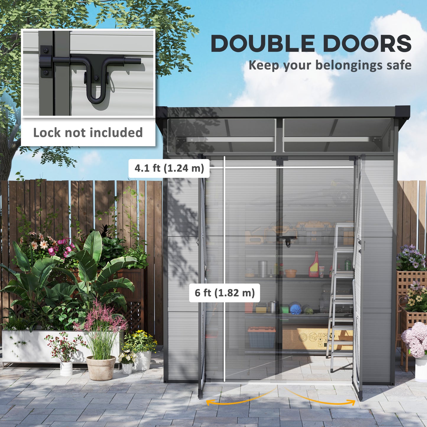 6 x 6ft Plastic Garden Shed with Windows and Air Vents, Light Grey