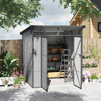6 x 6ft Plastic Garden Shed with Windows and Air Vents, Light Grey