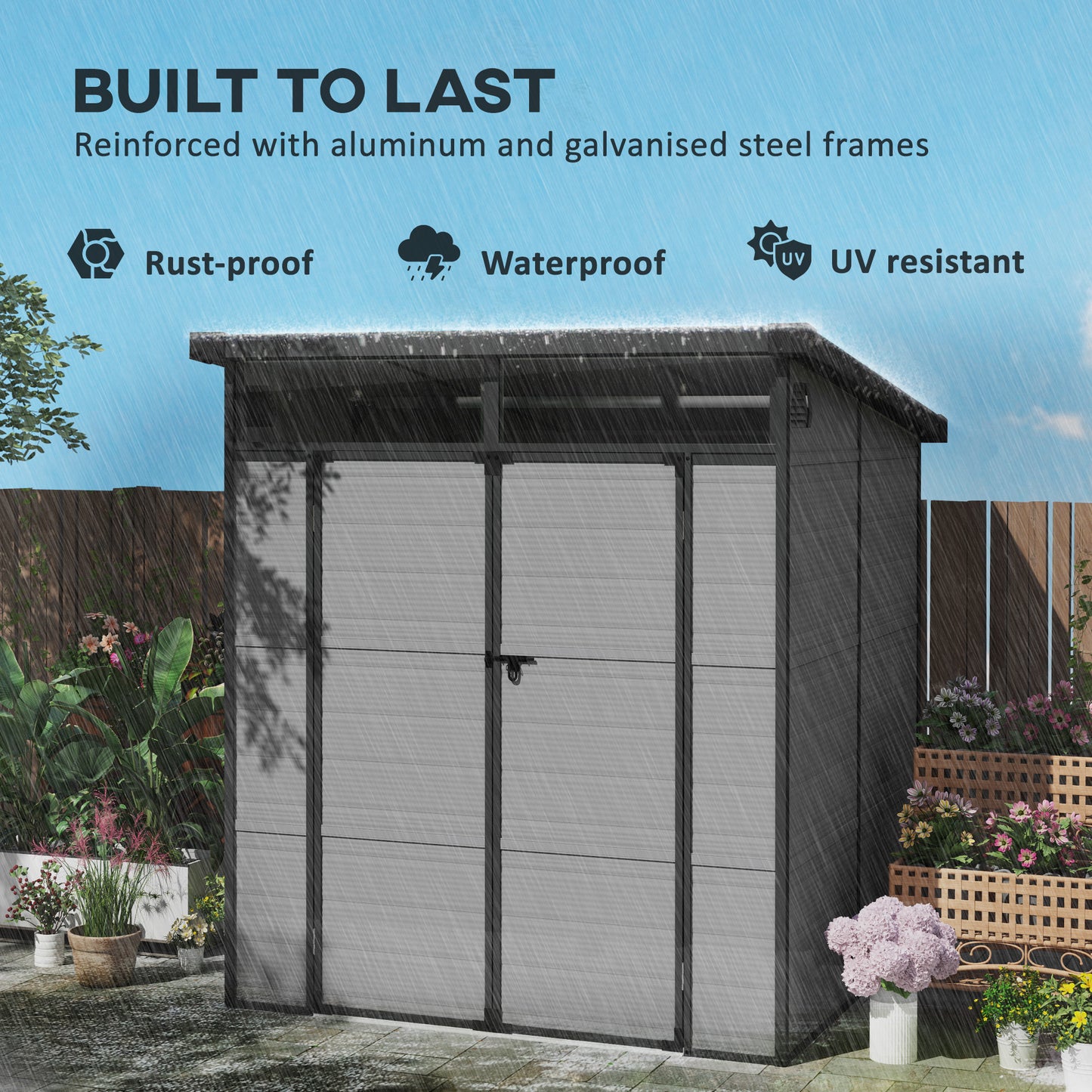 6 x 6ft Plastic Garden Shed with Windows and Air Vents, Light Grey