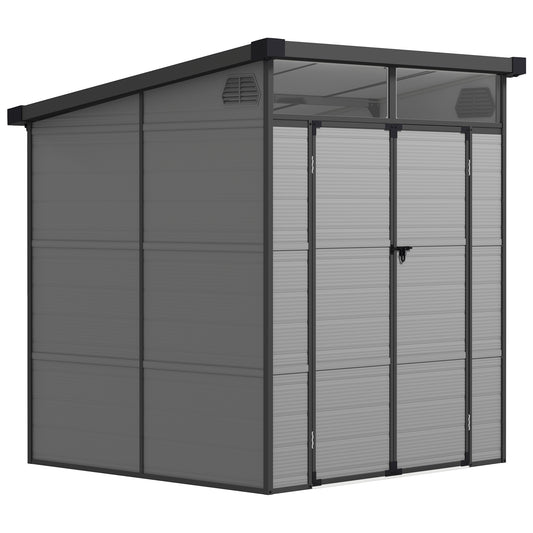 6 x 6ft Plastic Garden Shed with Windows and Air Vents, Light Grey