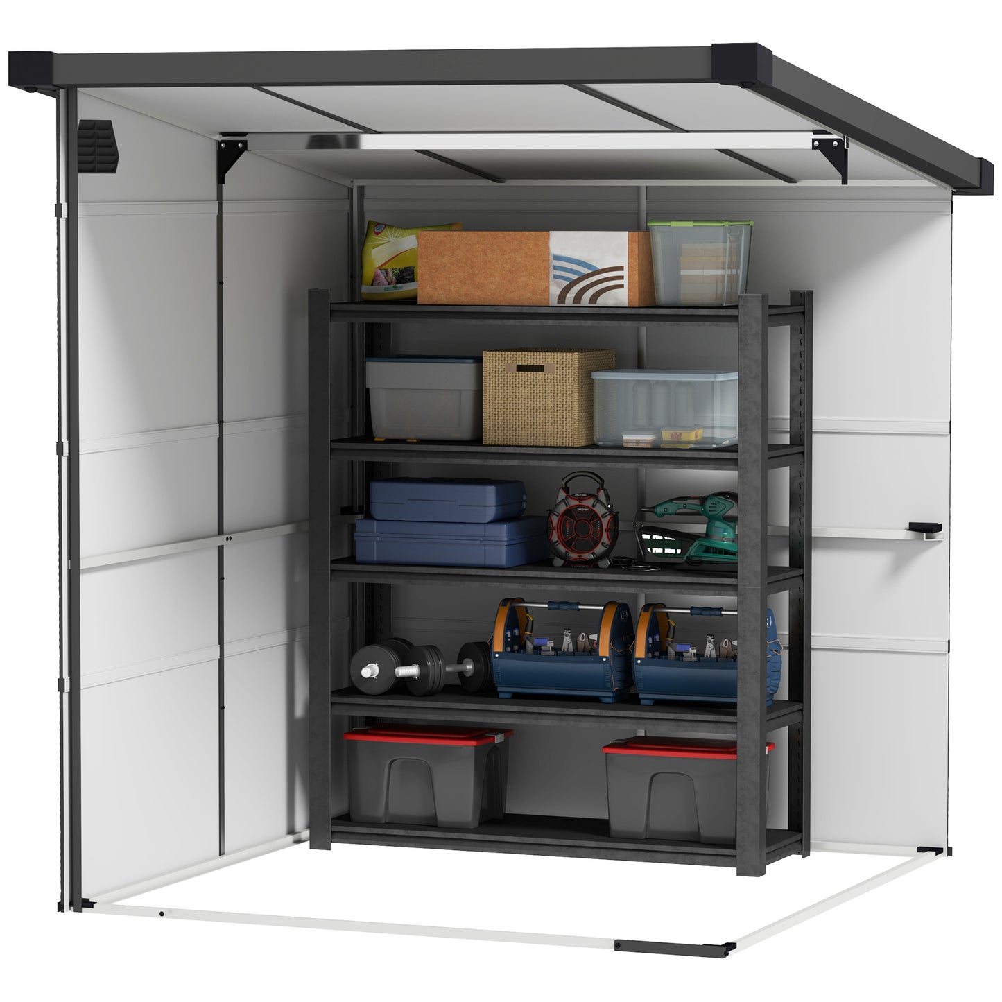 6 x 6ft Plastic Garden Shed with Windows and Air Vents, Light Grey