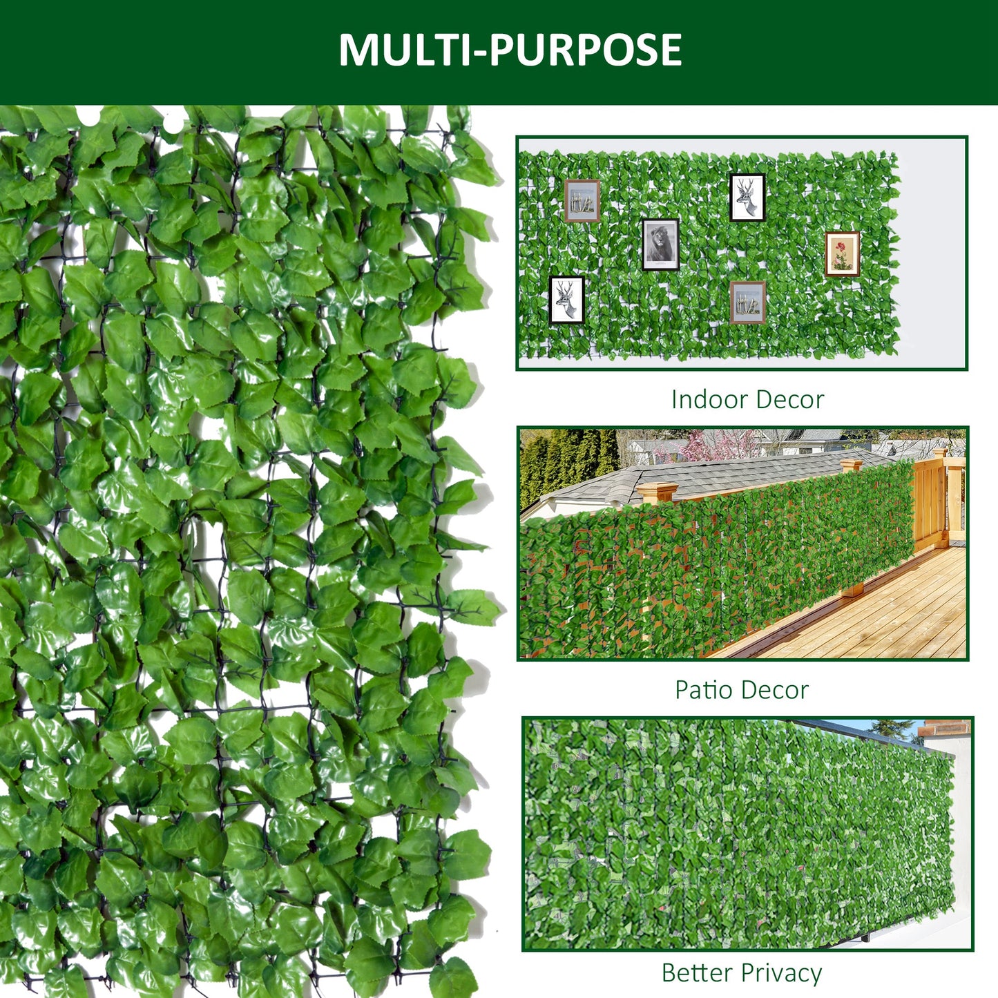 Decorative Trellis with Artificial Leaves, 3 x 1m, Ivy Leaves