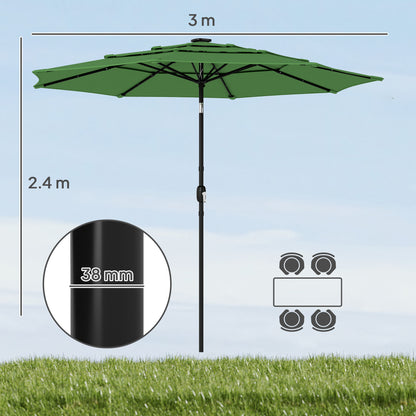 Garden Parasol, Outdoor Umbrella with Tilt Function, Green