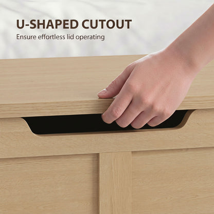 Storage Trunk for Living Room, with Safety Hinges, 100cm, Nature Wood