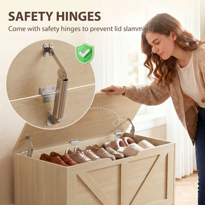 Storage Trunk for Living Room, with Safety Hinges, 100cm, Nature Wood
