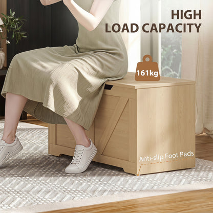 Storage Trunk for Living Room, with Safety Hinges, 100cm, Nature Wood