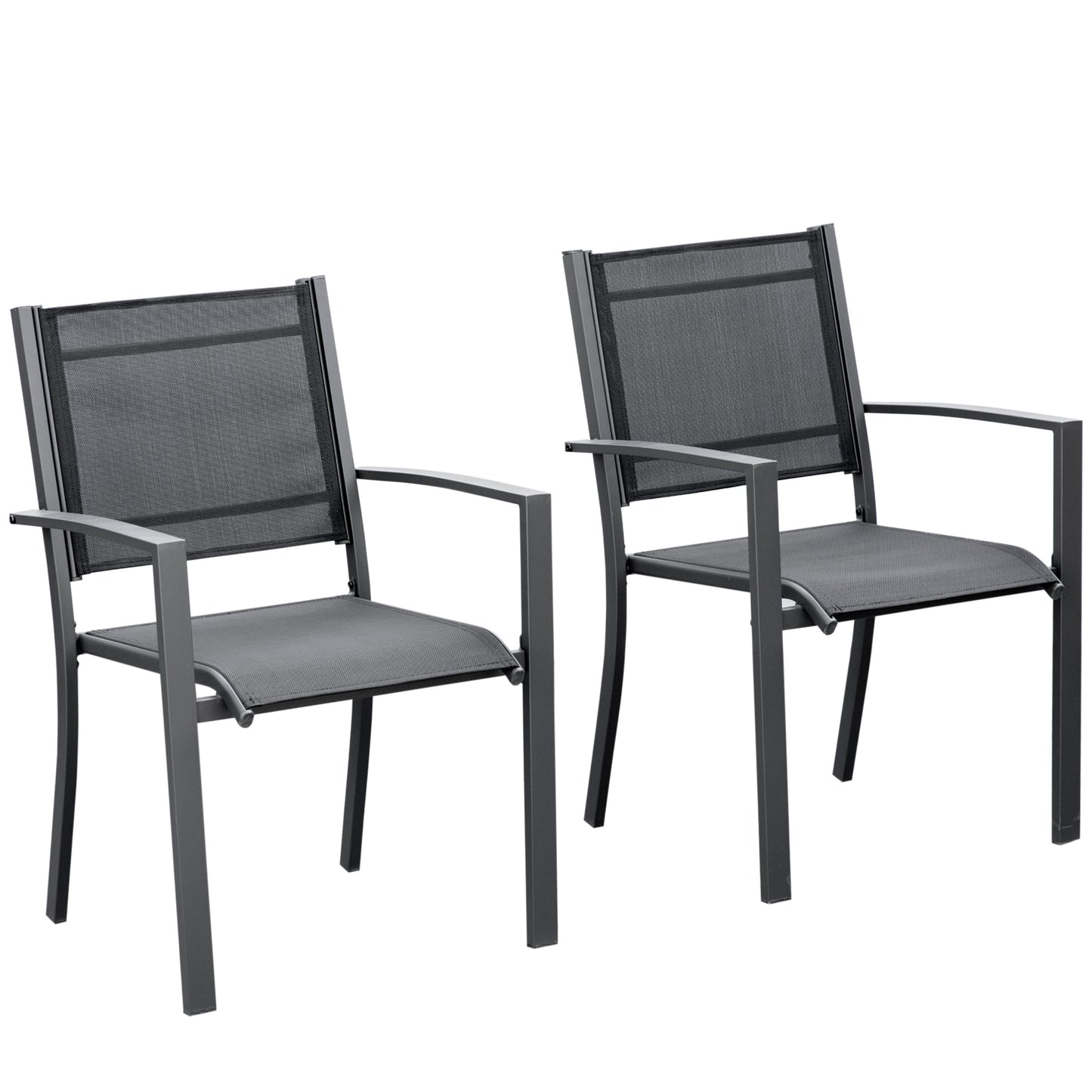 Garden Chairs Set Of 2 Outdoor Chairs with Steel Frame Texteline Seats for Camping Fishing Patio Balcony Grey Black