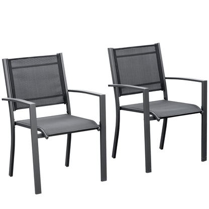 Garden Chairs Set Of 2 Outdoor Chairs with Steel Frame Texteline Seats for Camping Fishing Patio Balcony Grey Black