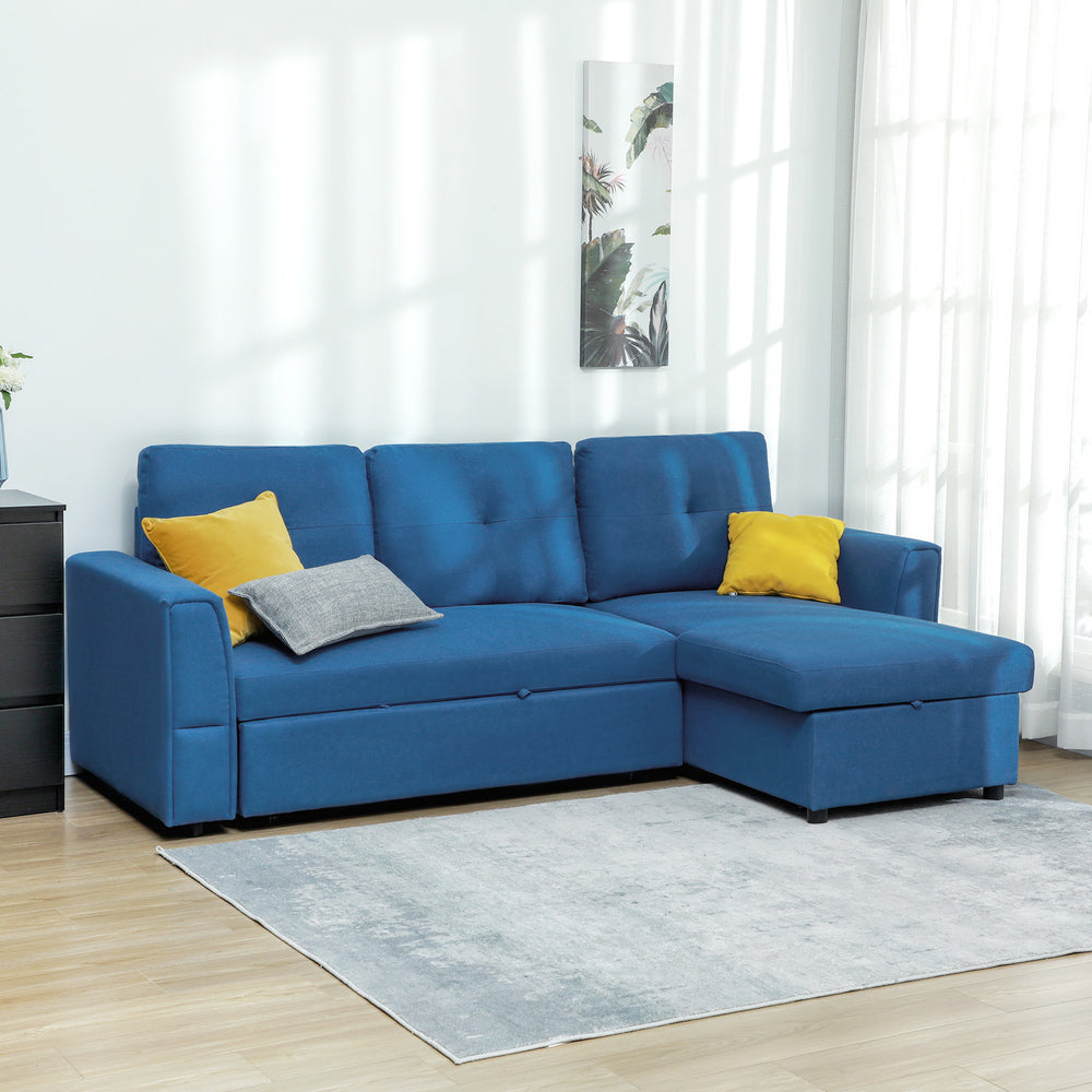 3 Seater Sofa Bed, Convertible Pull Out Sofa with Storage, Dark Blue