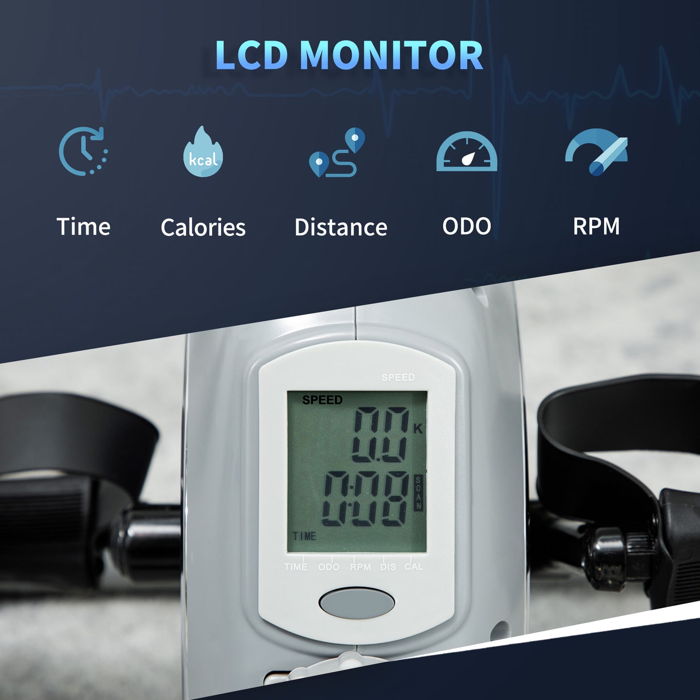 Pedal Exerciser with 8-Level Magnetic Resistance, Grey