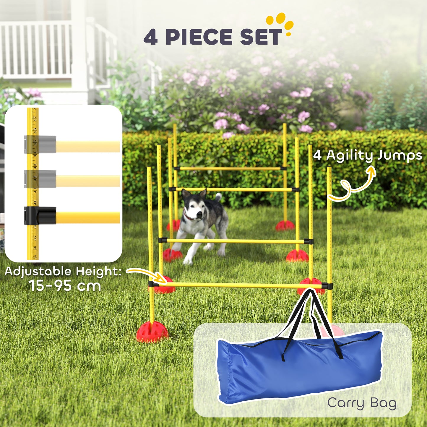 4 Piece Dog Agility Equipment with 4 Hurdle Bar for Jump Training
