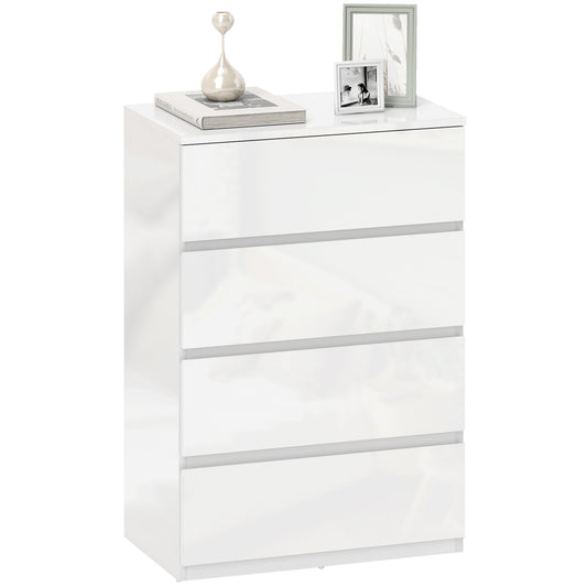 Bedroom Chest of Drawers, High Gloss 4 Drawers Dresser, White
