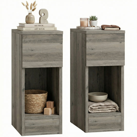 Bedside Tables Set of 2, Nightstands for Bedroom, Living Room, Grey
