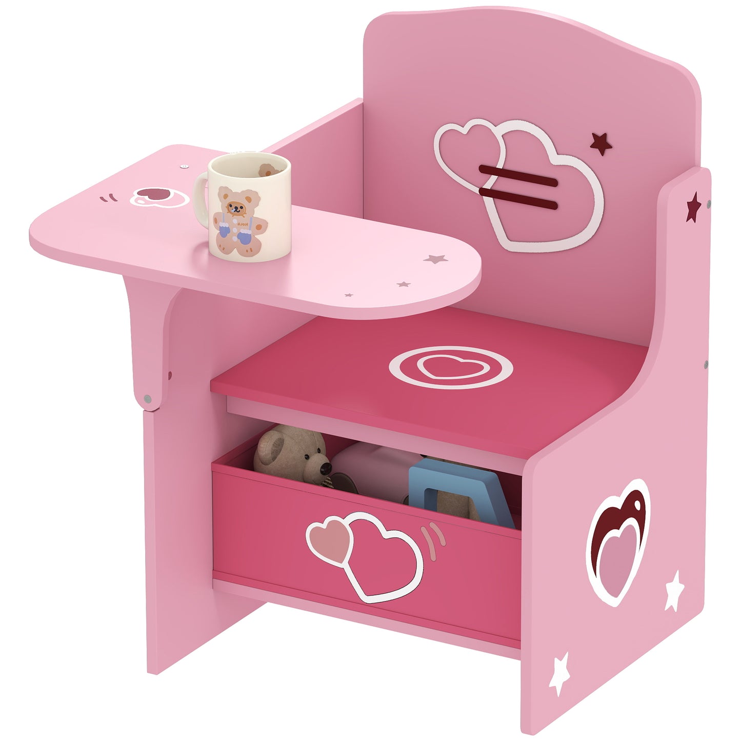 Kids Table and Chair Set, Toddler Desk Chair with Storage Bins