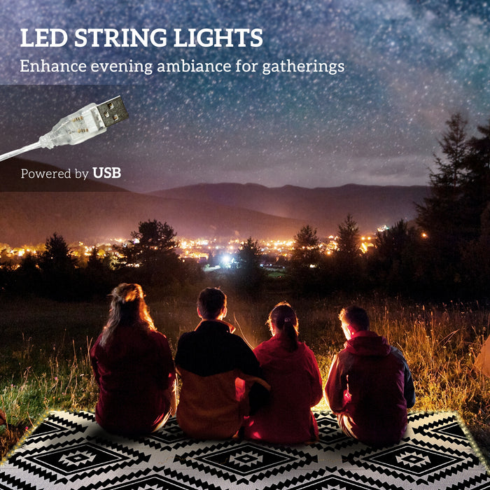 Plastic Straw Reversible RV Outdoor Rug with LED String Light, 182 x 274cm, Black and White