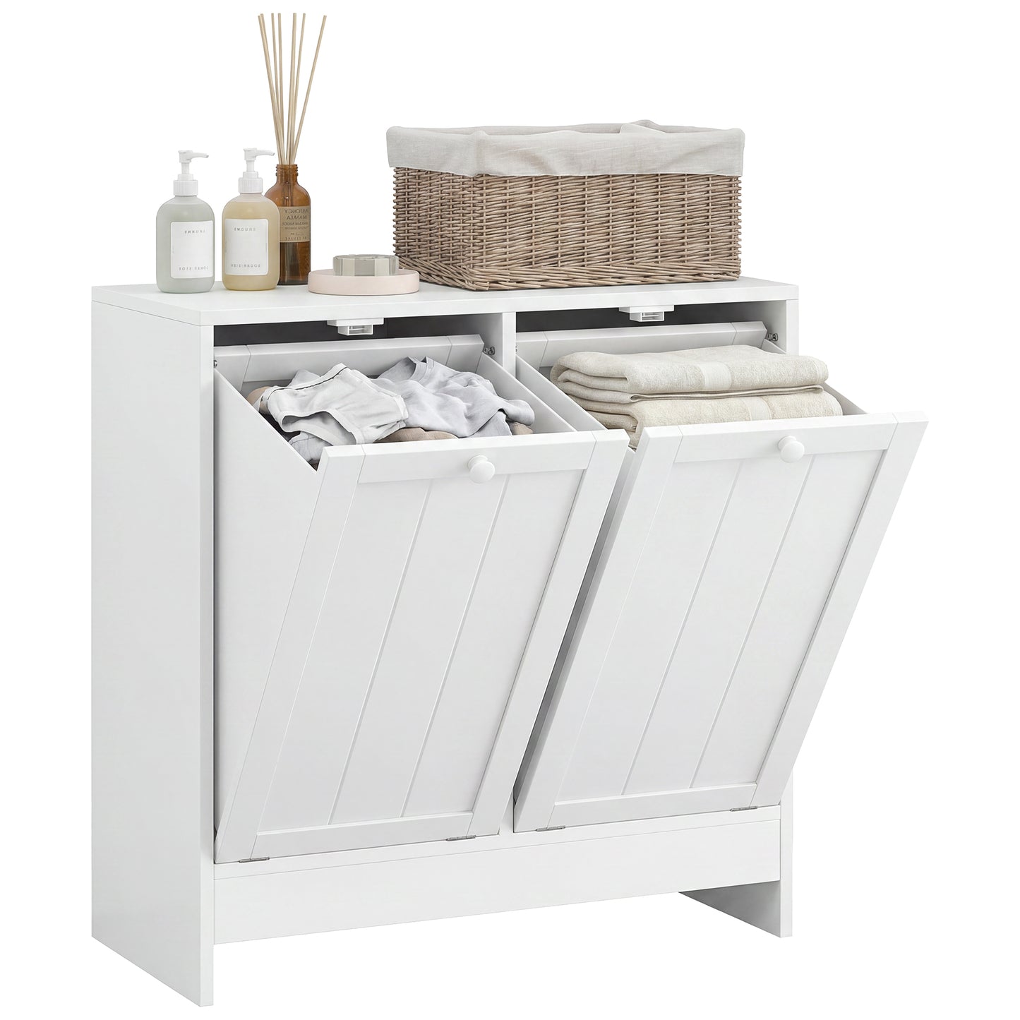 kleankin Tilt-out Laundry Storage Cabinet with 2 Compartment Hampers, White
