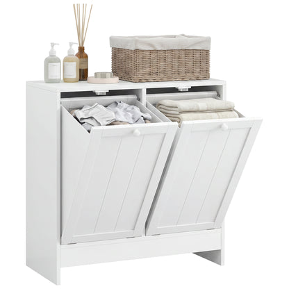 kleankin Tilt-out Laundry Storage Cabinet with 2 Compartment Hampers, White
