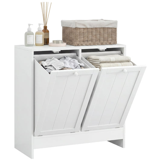 kleankin Tilt-out Laundry Storage Cabinet with 2 Compartment Hampers, White