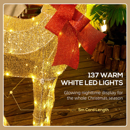 Lighted Reindeer Christmas Decoration w/ Stakes Zip Ties Gold Tone