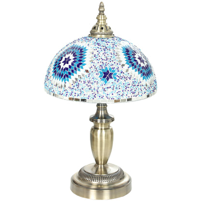 30cm Tiffany Lamp with Button Switch and Metal Base, Blue
