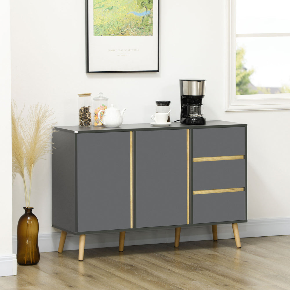 Sideboard Kitchen Cupboard w/ Adjustable Shelves, Double Doors Dark Grey