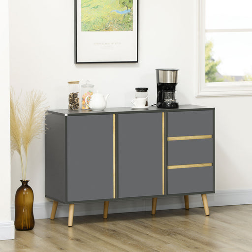 Sideboard Kitchen Cupboard w/ Adjustable Shelves, Double Doors Dark Grey